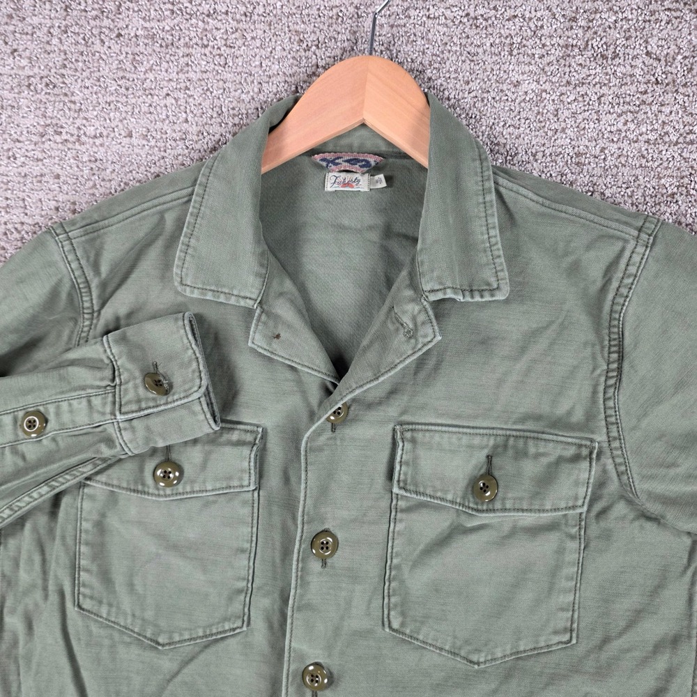 Faherty Mens Fatigue Army Military Shirt Jacket Olive Green Cotton Size Medium